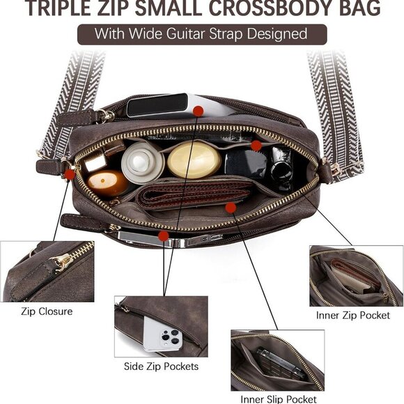 Small Vegan Leather Crossbody Purse for Women Multi Pocket Shoulder Bag - Picture 6 of 7